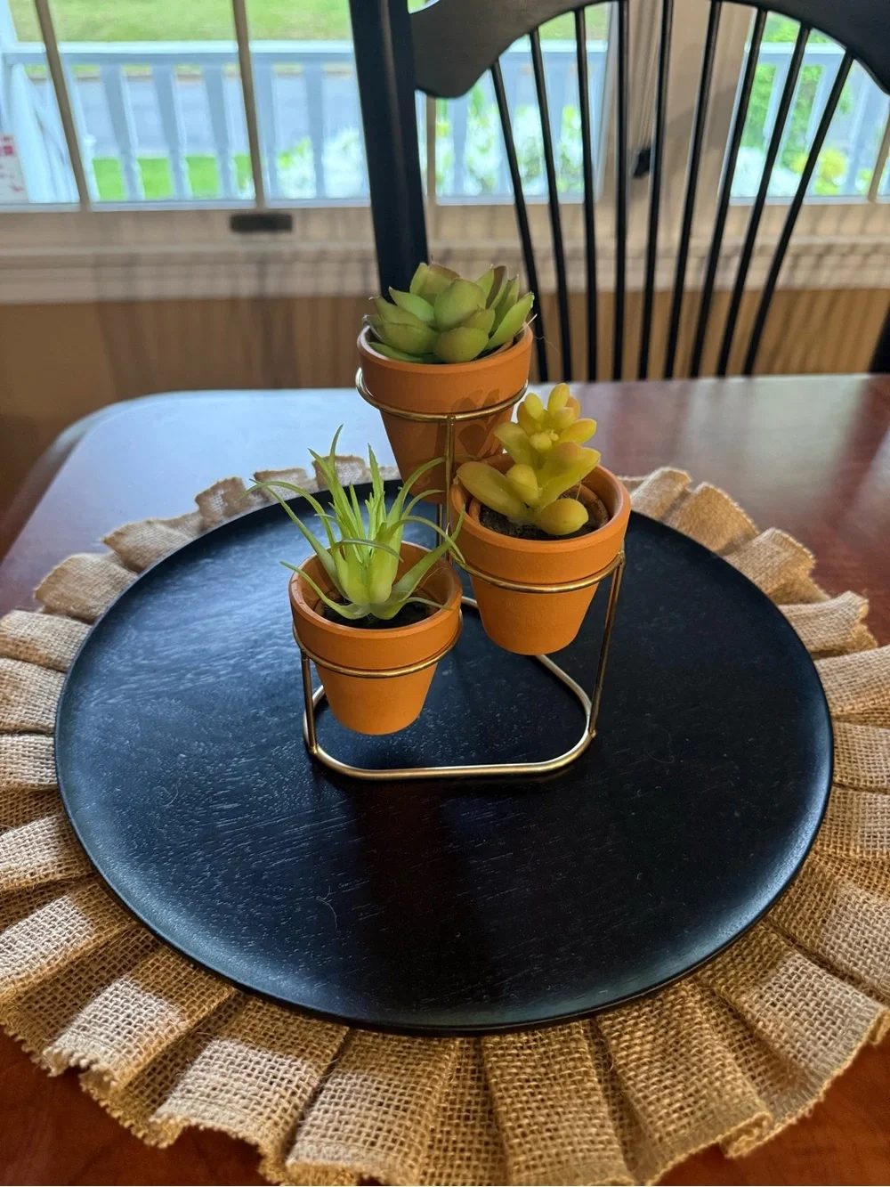 Terracotta Mini Succulent Trio with Gold Stand - Faux Green Plants